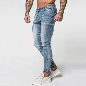 Faded Washed Blue Slim Fit Wear Denim Trousers